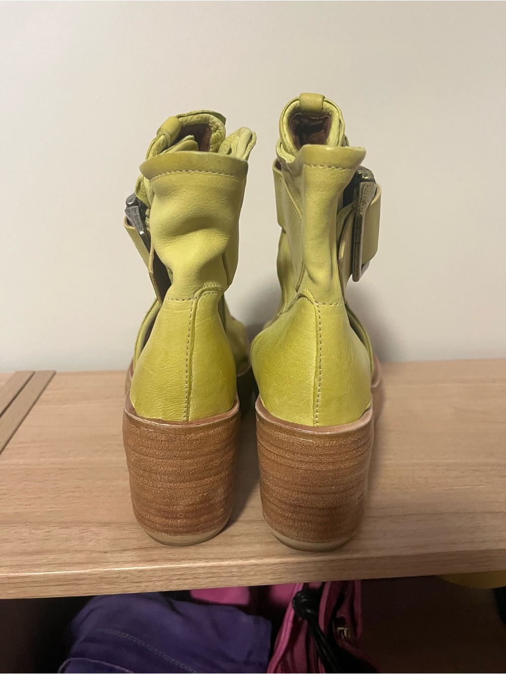 A.S.98 Lemon Yellow Leather Platform Sandals - Picture 2 of 6